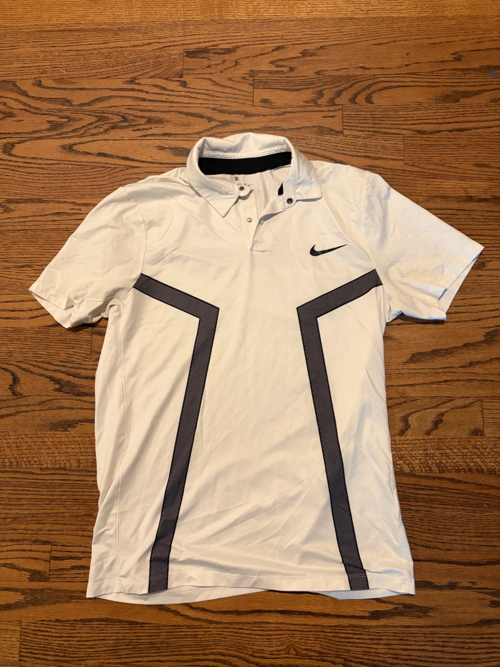 Nike White Polo with Black Geometric Stripes